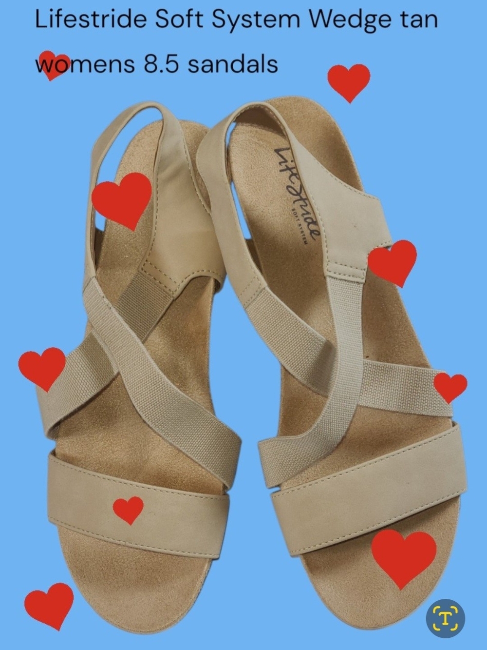 Life Stride Tan Soft System Womens 8.5 Wedge Sandals Suede Insole Stretch